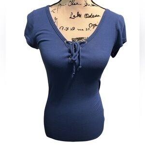 Ambiance Royal Blue Fitted Shirt with Lace Up Tie